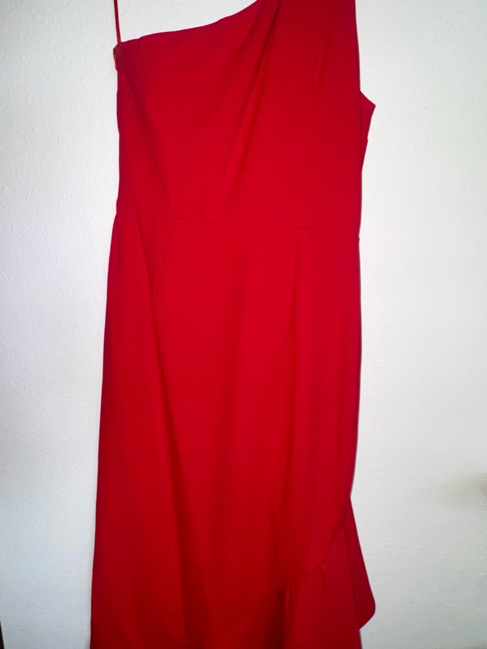 Asymmetric One-Shoulder Red Ruffle Midi Dress - Picture 3 of 5